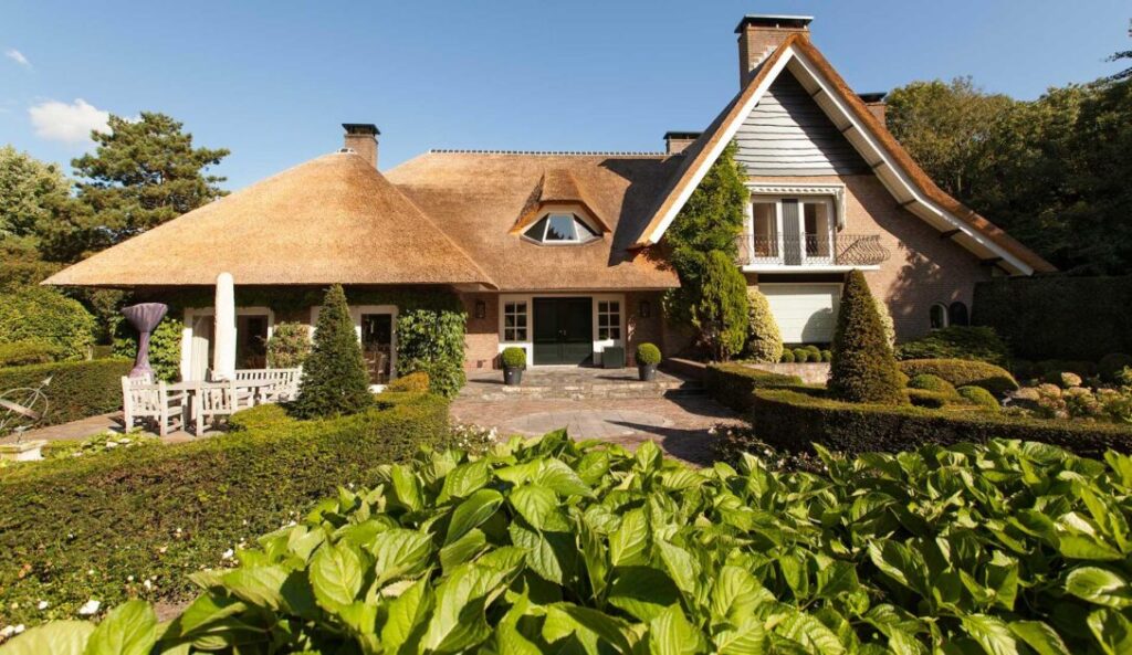 Professionele dakleggers van Van den Bergh Rietdekkers bij het aanleggen van een rieten dak met kwaliteitsriet